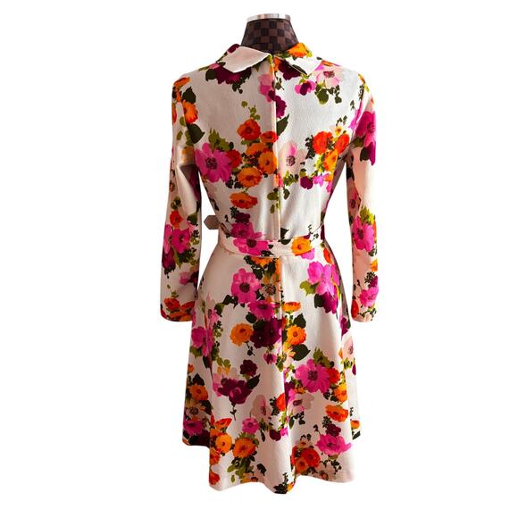 Vintage 1960s Jerri of Miami Floral Dress M Belt Scarf White Pink Orange MCM - Picture 4 of 9